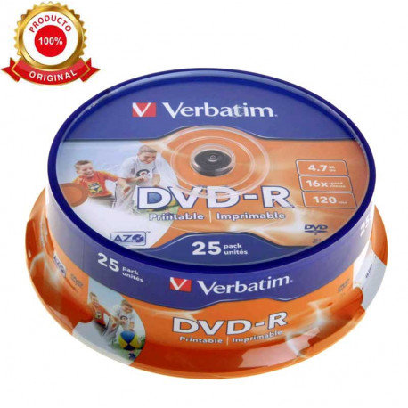 Tarrina 25 DVD-R Verbatim 4,7 GB 16x 120 min